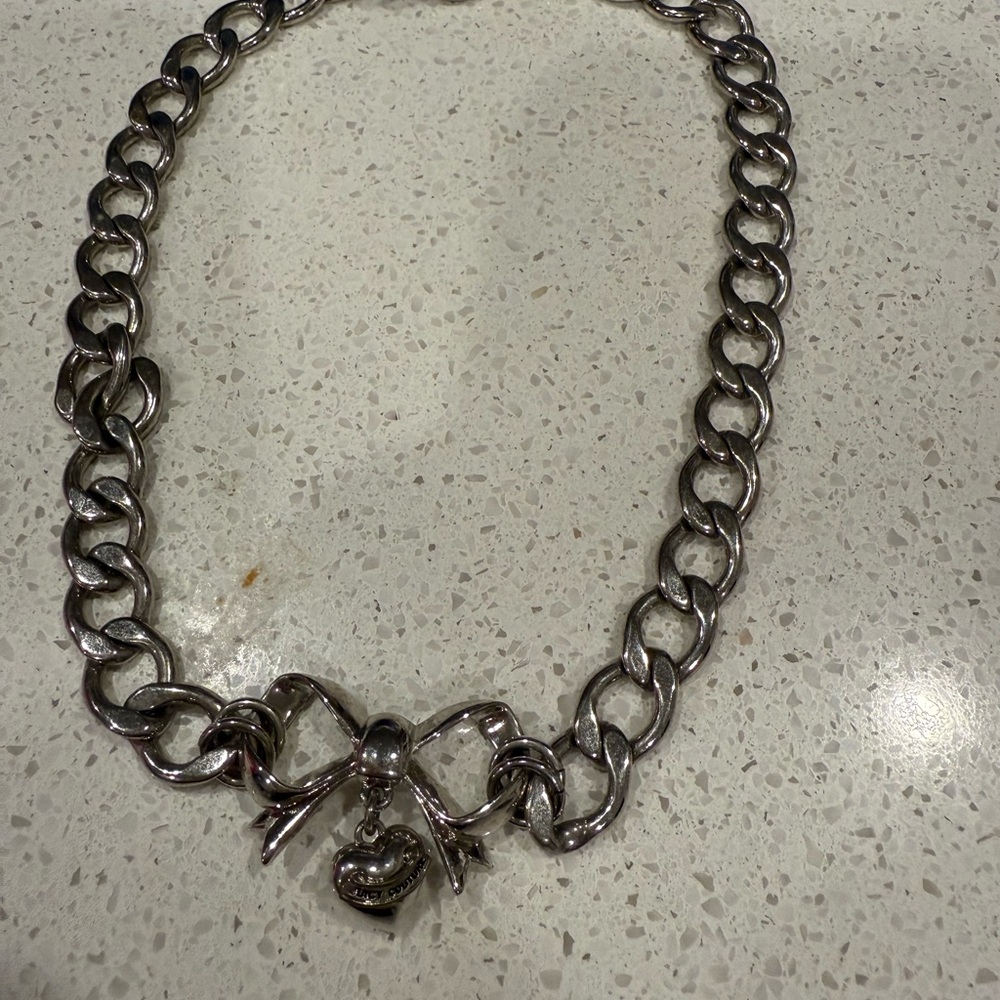 Juicy couture y2k Silver Chain Necklace with Bow and Heart Charm vintage